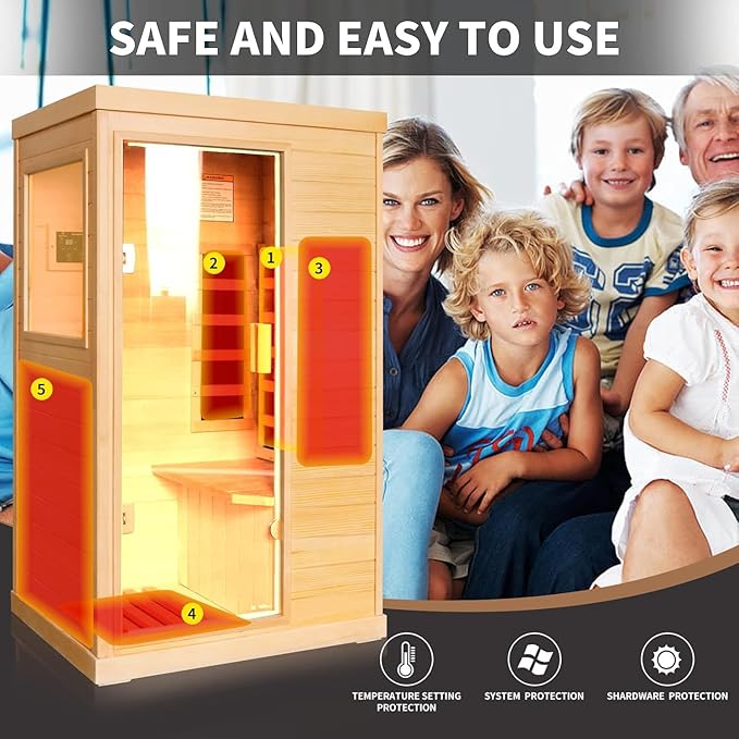 Infrared Sauna Home Sauna Spa Room Canadian Hemlock Wood 800W Indoor Saunas Low EMF 110V with Control Panel and Tempered Glass Door