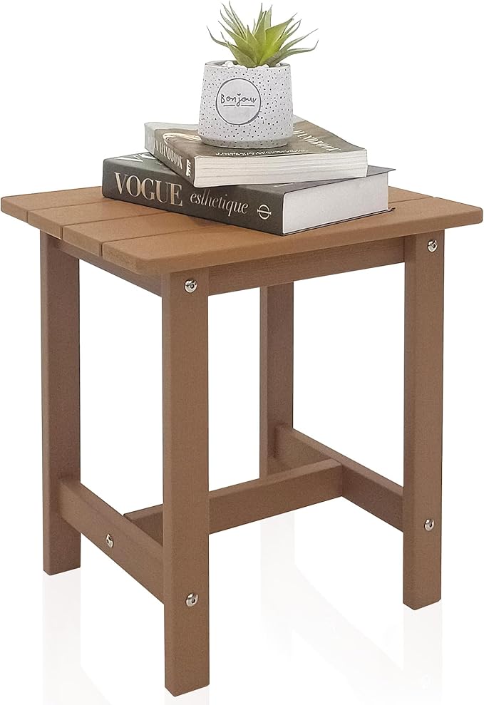 Outdoor Side Table, Small Adirondack Side Table for Adirondack Chair - Indoor Outdoor End Table - HDPS (Teak)