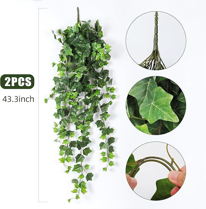 RECUTMS 39.4’’ Artificial Ivy Hanging Garland Leaves Vine Plants Real Touch Faux Plastic Wall Greenery for Home Garden Veranda Door Shelf Indoor Outdoor Decoration Set of 2