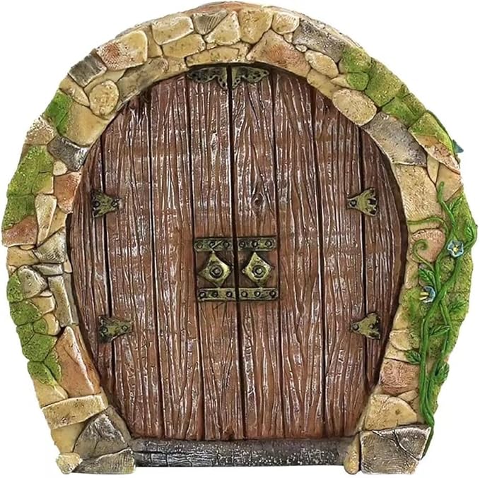 Brown Mini Fairy Garden Door for Tree, 3D Miniature Fairy Door, Bonsai Terrarium Micro Landscape Decoration Accessories, Garden Miniatures