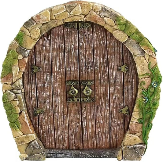 Brown Mini Fairy Garden Door for Tree, 3D Miniature Fairy Door, Bonsai Terrarium Micro Landscape Decoration Accessories, Garden Miniatures
