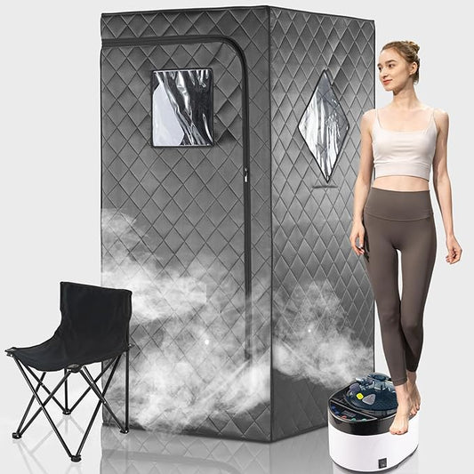 Portable Steam Sauna Box for Home, Portable Sauna for Home Spa, One Person Foldable Lightweight, Full Body Sauna Tent for Relaxation, 1600W & 4L Steamer Generator, Foldable Chair