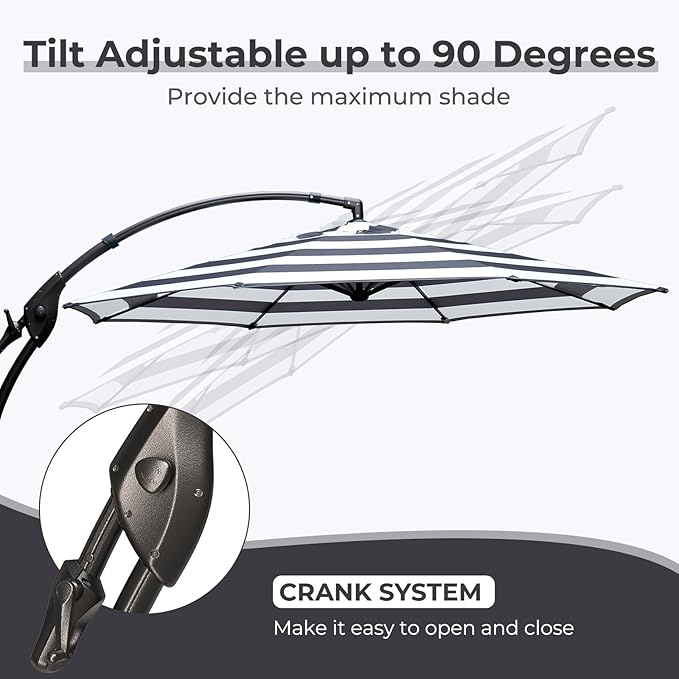 Grand patio 12FT Outdoor Round Offset Umbrella Large Patio Aluminum Cantilever Umbrella with Base for Garden Deck Poolside (Black & White, 12 FT)