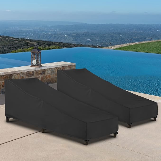 SunPatio Waterproof Outdoor Chaise Lounge Cover , 2 Pack Patio Lounge Chair Covers with Windproof Buckle Straps, UV & Rip & Fade Resistant, All Weather Protection, 80W x 30D x 26H inch, Black