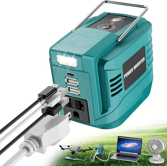 200W Power Inverter for Makita 18V, DC 18V to AC 110V Inverter, Portable Power Station with 2 USB Ports & 1 AC Outlet & 1 Type-C Fast Charging, Battery Adapter with LED, Battery Not Included