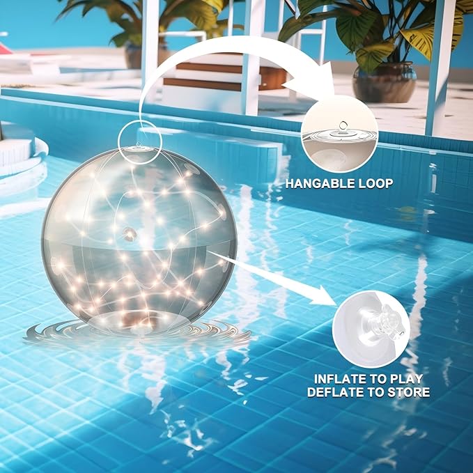 2 Pack Solar Floating Pool Lights, 14 Inch 3000K Warm White Inflatable LED Pool Balls with Remote, IP68 Waterproof Pool Lights That Float for Swimming Pool Party Yard Outdoor Decor