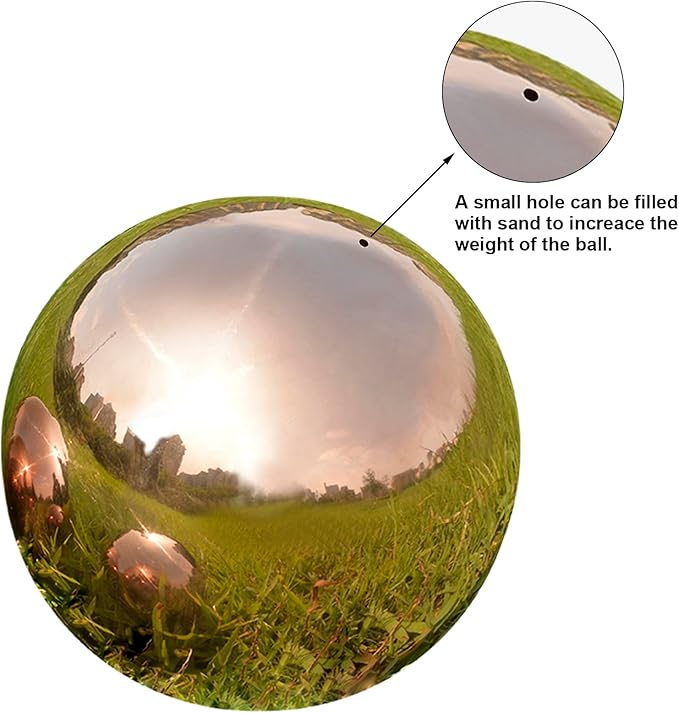 Nerien 10inch Gazing Ball, Stainless Steel Garden Mirror Globe, Polished Ornament Sphere, Hollow Floating Reflective Hemisphere, Home Outdoor Pond Housewarming Swimming Pool Decoration Gift, Rose Gold