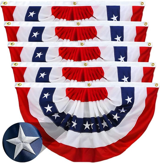 Americana Bunting Flags Outdoor 2x4 Ft,Pleated Fan Flag with Embroidered Stars,Red White and Blue Decorations for 4th of July Independence Day Memorial Day Patriotic Decorations (Set of 5)