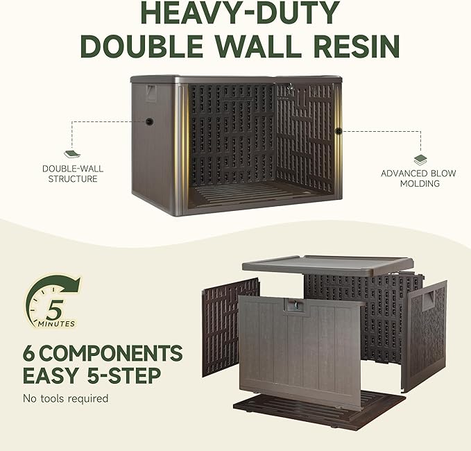 40 Gallon All-Weather Deck Box, Lockable Waterproof Resin Storage with UV Resistance for Patio Furniture, Garden Tools, Pool Accessories (Brown)