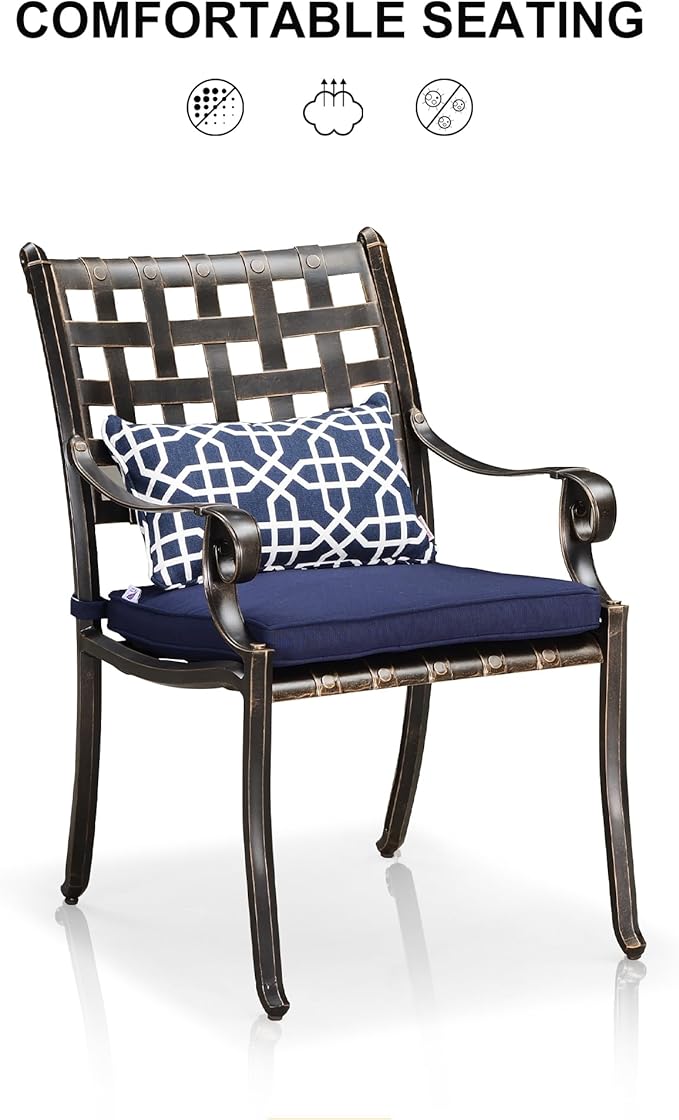 PURPLE LEAF 9 Pieces Patio Dining Sets Cast Aluminum Furniture with Rectangular Table for Lawn Garden Backyard Deck Outdoor Dining Sets with Cushions and Pillows, Lattice Navy Blue