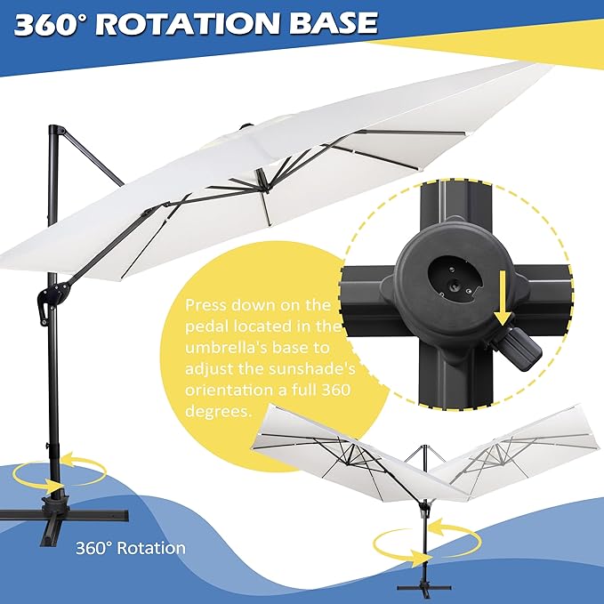 Sunnyglade 10x10Ft Cantilever Patio Umbrella Square 360° Rotation & Integrated Tilting System Offset Umbrella with 8 Sturdy Ribs, Fade-resistant & Waterproof for Garden Backyard Poolside Deck