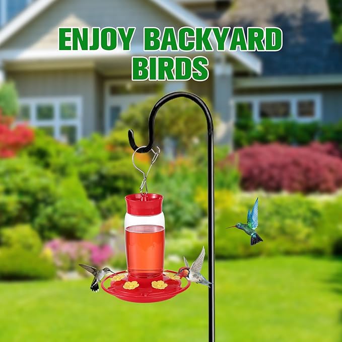 2-Pack Plastic Hummingbird Feeder - 22oz Leakproof Outdoor, 6 Bee-Proof Ports with Ant Moat, Wide Mouth Easy Clean, Hanging Hook for Trees or Decks