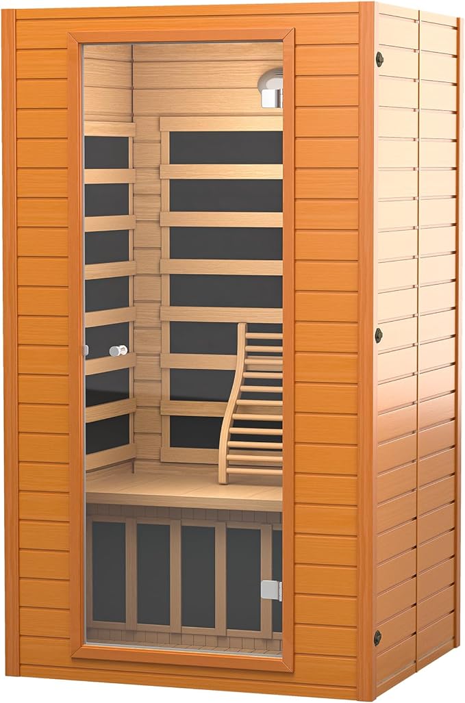Infrared Sauna Room for Home, Near Zero EMF Indoor Home Sauna for up to 2 Person with Infrared Red Light Therapy, Bluetooth Speakers, Canadian Hemlock Wood