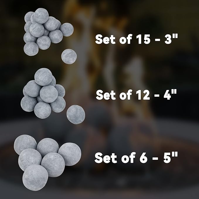 Skyflame Ceramic Balls, Set of 15 Round Fire Stones Set for Indoor and Outdoor Fire Pits or Fireplaces Accessory, 3 Inch, Gray