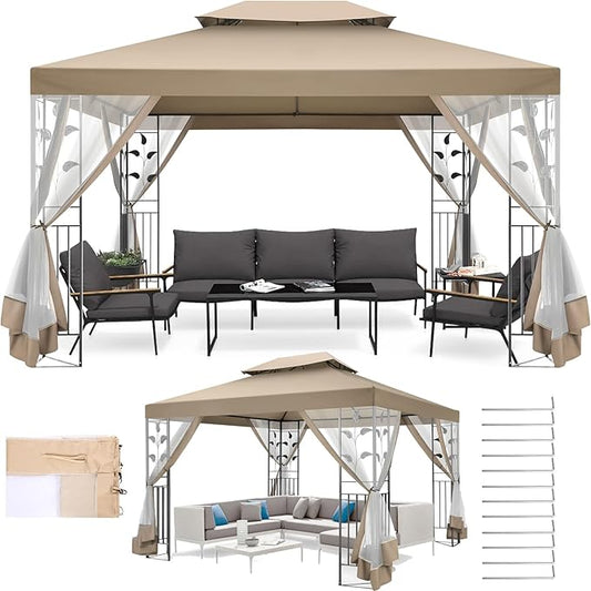 COBIZI 10x13 Gazebo with Improved Cold-Proof Nettings Winter Gazebos on Clearance Heavy Duty Gazebos Double Roof with Metal Frame Gazebo Tent for Patio, Deck (Frame Thickened