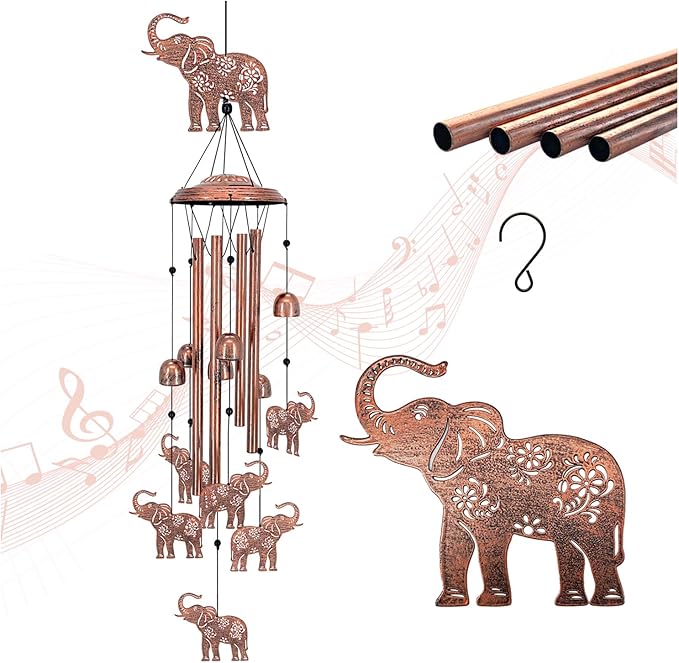 Elephant Wind Chimes Outdoor Elephant Gifts for Women/Men/Mom/Grandma/Wife Birthday Gifts Memorial Gift Metal WindChimes for Outside/Indoors, Home, Lawn, Porch, Patio, Garden Decor, Yard Decorations