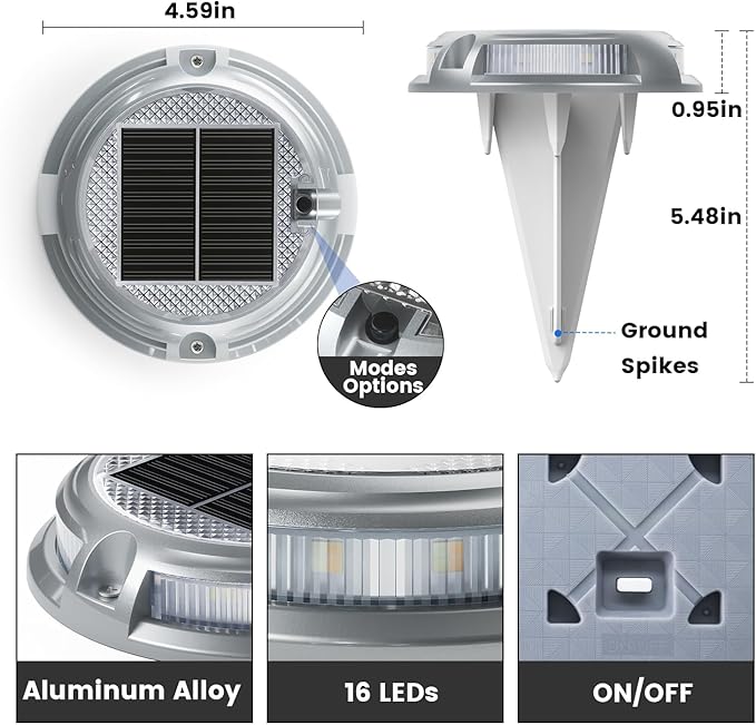 SIEDiNLAR Solar Driveway Lights Outdoor 16 LEDs 9 Modes, Dock Markers Deck Lights Waterproof Warning for Driveway Step Walkway Pathway Ground Yard Garden, RGB (12 Pack)