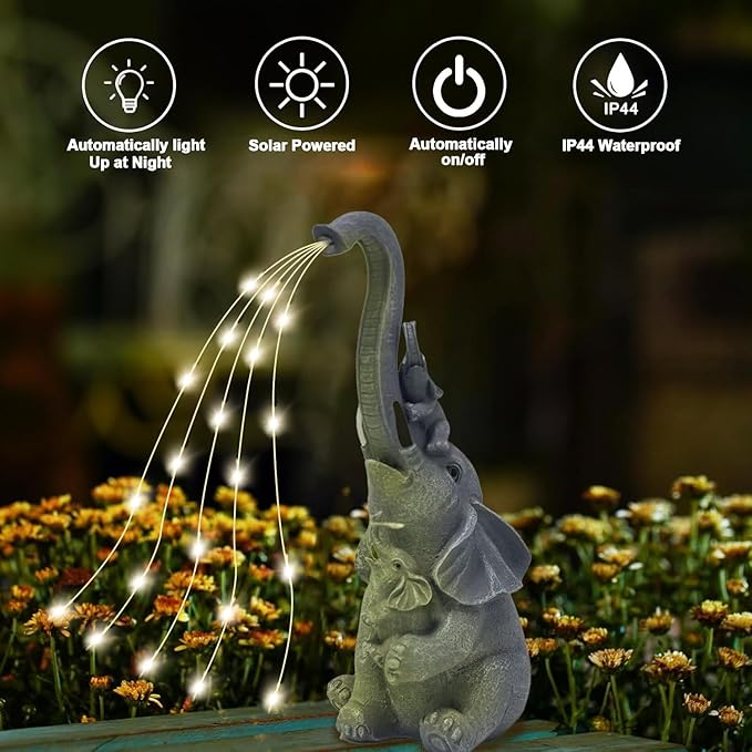 Solar Garden Decor Statues Outdoor, Birthday Gifts for Women Mom Grandma Senior Elder, Elephant Ornament for Balcony, Garden, Patio, Yard, Lawn