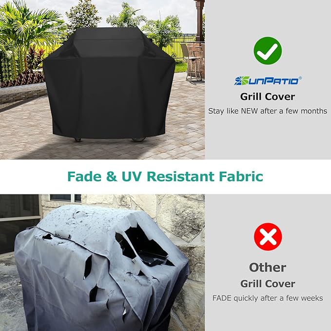 SunPatio Grill Cover 50 Inch, Outdoor Heavy Duty Waterproof Barbecue Gas Cover, UV & Fade Resistant, All Weather Protection Compatible for Weber CharBroil Kenmore Nexgrill Grills and More, Black