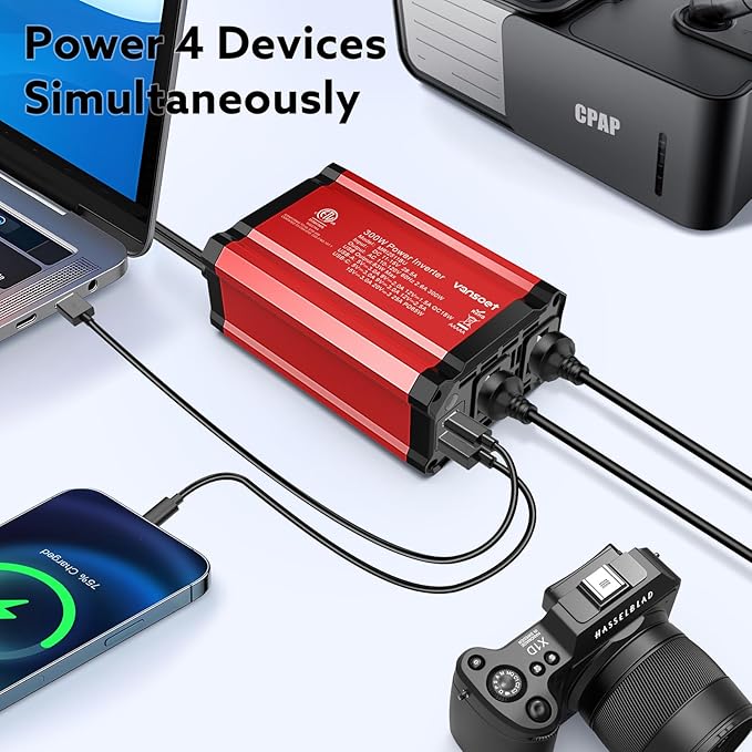 300W Car Power Inverter - Fast Charging PD 65W USB-C & QC3.0 Ports - 12V DC to 110V AC Converter for Vehicles with Multi-Protection