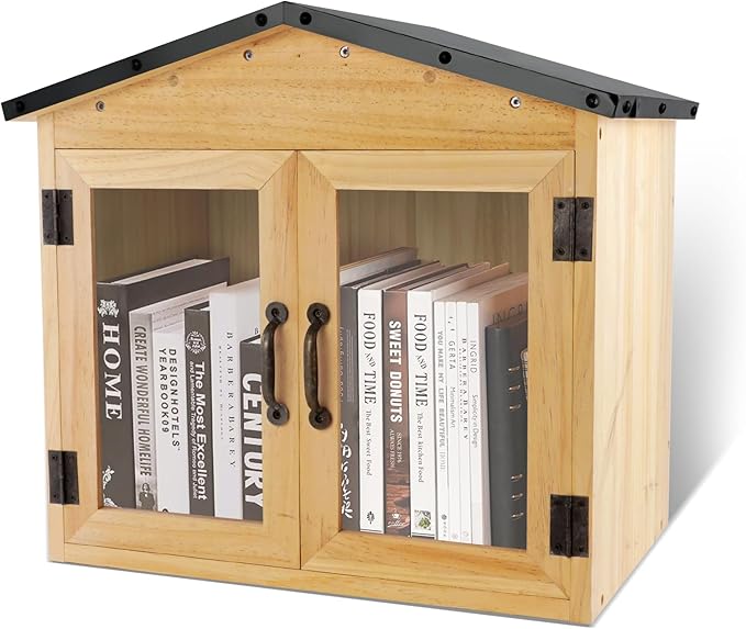 Outdoor Library Box Literature Exchange Box Outdoor Book Storage Little Wood Cabinet for DIY, Neighborhoods Community and Schools Sharing Books, Literature and Newspapers