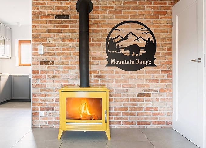 RealSteel Personalized Bear Metal Sign - Custom Outdoor Wall Art with Mountain Scene - Circular Design for Porch, Patio, Lawn & Garden Décor - Penny Vein, 24"