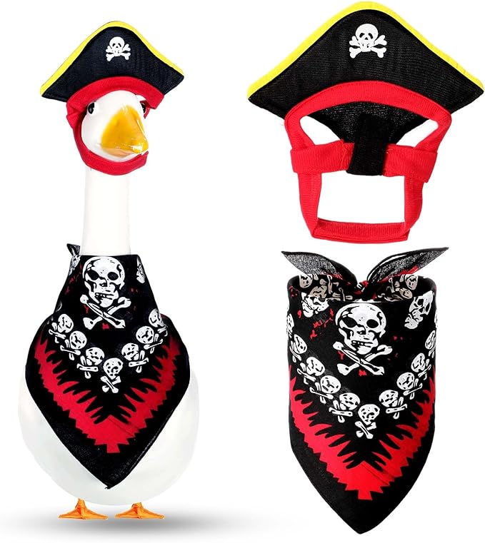 Halloween Pirate Lawn Porch Goose Outfit 23"/ 17'' Pirate Style with Bandana and Hat Costume Cement Goose Statue Clothes for Outdoor Patio Yard Art Decoration Cosplay