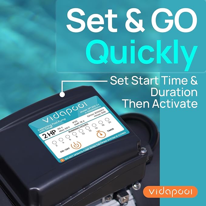 In/Above Ground Pool Pump, Self Primming High Flow (with Timer, 2HP, 8120 GPH, 115V)