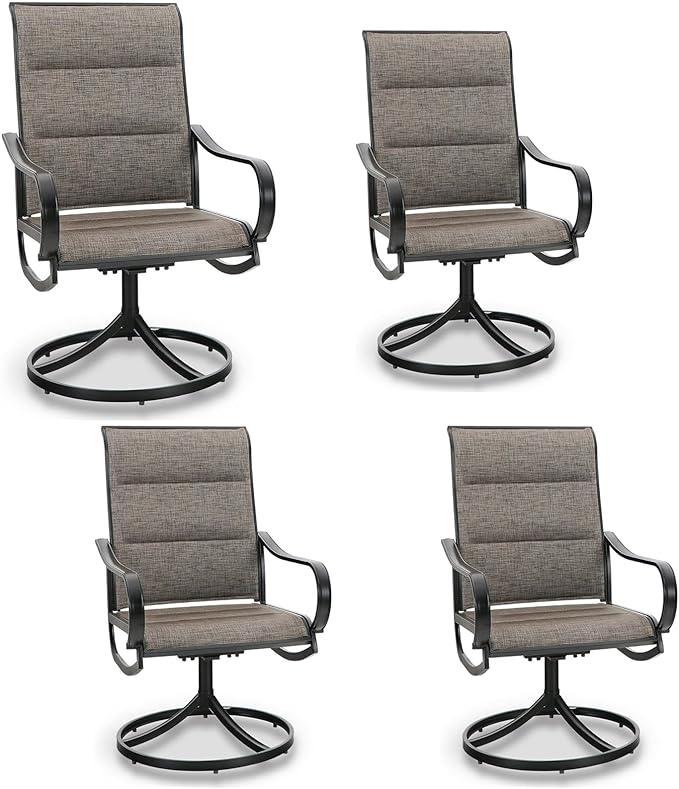 MFSTUDIO Swivel Patio Dining Chairs Set of 4, Outdoor Dining Chairs with Padded Textilene Fabric & Sturdy Metal Frame, All Weather Outdoor Sling Furniture Chairs for Deck, Backyard, Garden and Lawn