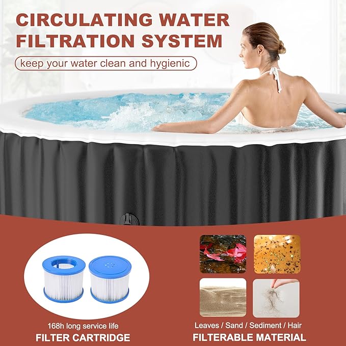 LILYPELLE 2-4 Person Inflatable Hot Tub, Large Portable Hot Tub with 120 Bubble Jets, Outdoor Spa Round Bathtub Set Included Heater Pump, Filter and Insulated Cover, 71" X 71" X 25"