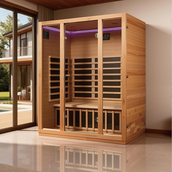 3 Person Infrared Sauna for Home, 1960W/120V, Low EMF Infrared Heater Panels, Chromotherapy Lighting, Personal Home Sauna for Family Relaxation, 59.06" x 35.43" x 74.8"