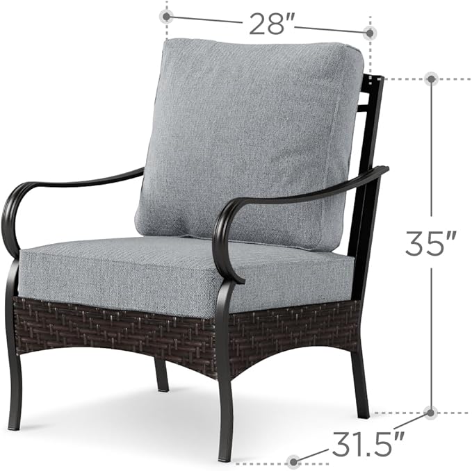 PHI VILLA Patio Chairs Set of 2, Outdoor Wicker Chairs with Thick Cushion, All Weather High Back Outdoor Furniture for Balcony Porch and Yard