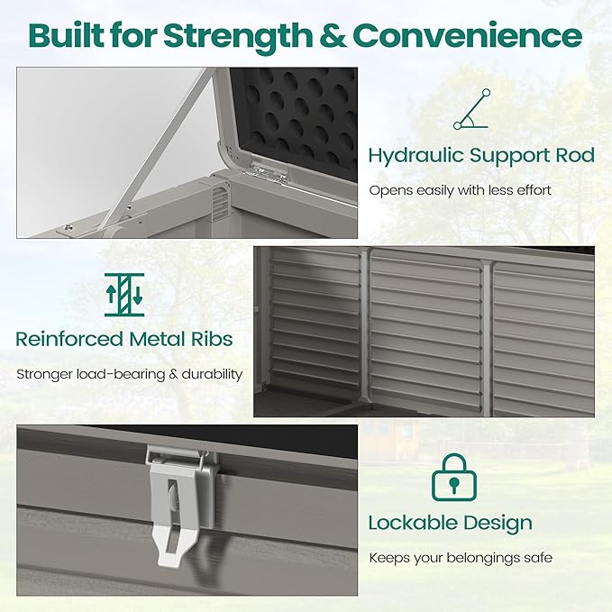Resin Deck Box 130 Gallon, Lockable & Waterproof Outdoor Storage, UV-Resistant Patio Box for Cushions, Tools, and Outdoor Accessories (GRAY)