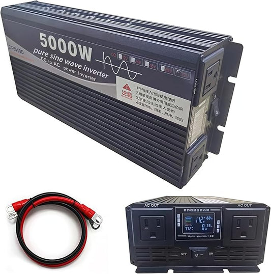5000W Power Inverter 24V DC to 110V AC Converter with LED Display Dual AC Outlets Dual Fans Radiating for RV, Camp, Boat and Home Emergency Portable Pure Sine Wave Inverter (Smart Screen, 5000W 24V)