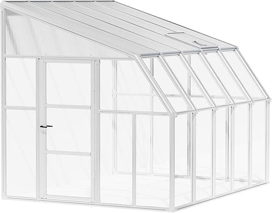 Palram Canopia Rion Sun Room 8 Ft. x 12 Ft. Solarium, Lean-To Greenhouse DIY Kit, Attach to House, Large Twin Wall Polycarbonate, 100% UV Protection For Porch, Patio Outdoors with Window Vent (White)
