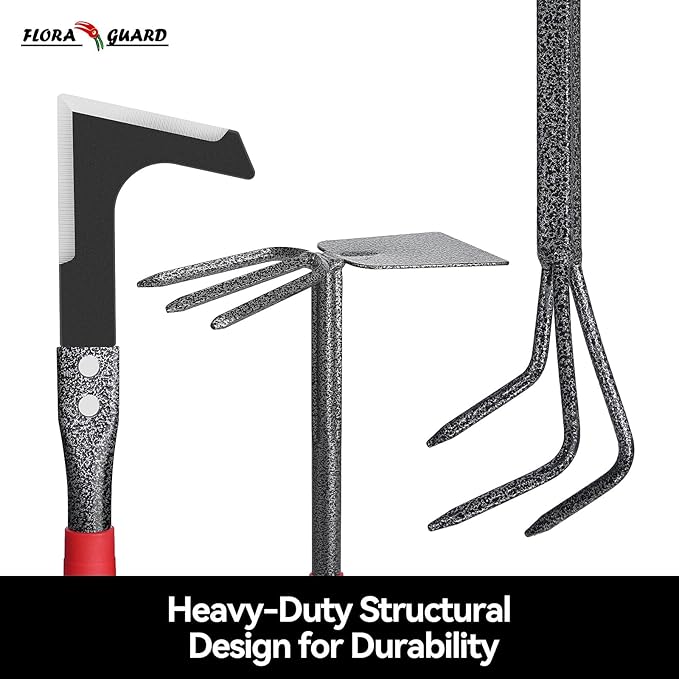 FLORA GUARD Garden Tool Set, 6-Piece Heavy Duty Gardening Hand Tools with Soft Rubber Handle, Includes Trowel, Rake, 2-in-1 Hoe & Crack Weeder, Durable Yard Tools, Ideal Gardening Gift for Men & Women