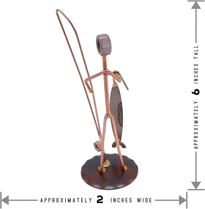 Fisherman with Fish Collectible Handmade Metal Art Figurine, Desk Accessories, Trophy, Boss Gift, Office Décor, Outdoor Sports, Fishing