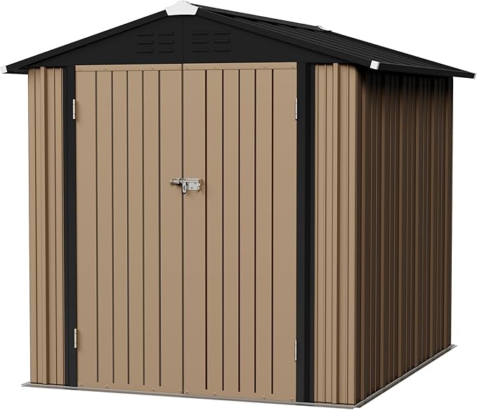 Flamaker 6x8 FT Storage Shed Waterproof Metal Garden Shed with Lockable Door Utility Tool Shed Outdoor Storage for Backyard, Patio and Lawn