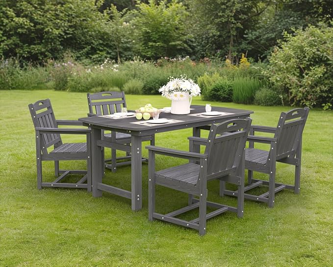 Ciokea HDPE Outdoor Dining Set 5-Piece Patio Table and Chairs with Umbrella Hole, All-Weather Patio Dining Set for 4, Durable Patio Furniture Set for Backyard, Garden, Lawn & Poolside, Grey