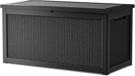 320 Gallon Deck Box, Resin Outdoor Indoor Waterproof Storage Box, Lockable Storage Box With Handle for Patio Furniture - Garden Tools - Swimming Pool Tools UV-Resistant - Black