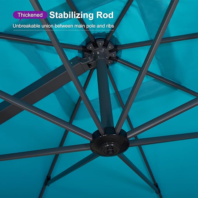 PURPLE LEAF 12 FT Square Patio Umbrella with Base Large Offset Hanging Outdoor Cantilever Umbrella Included Base for Garden Deck Backyard Pool Turquiose