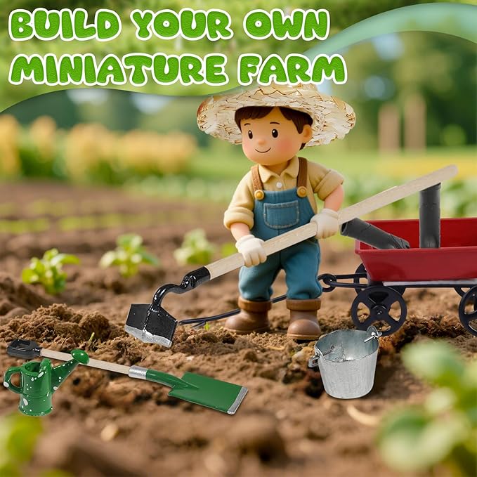 1:12 Miniature Gardening Tools Fairy Garden Farming Tools Mini Shovels Electric Saw Rake Pitchfork Model Mini Spring Garden Set for Mini House Decoration Accessories