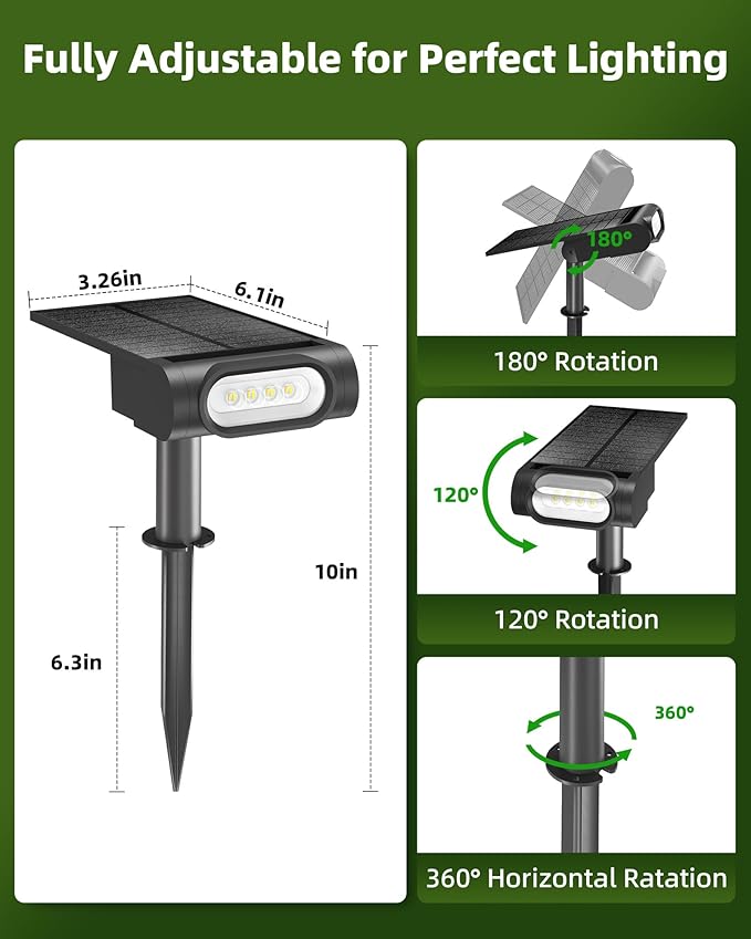 EZVALO Solar Spot Lights Outdoor Waterproof IP67, 3 Lighting Modes Landscape Spotlights, Efficient King-Size LEDs, Solar Powered for Garden Yard Pathway (2Pack-Cool White)