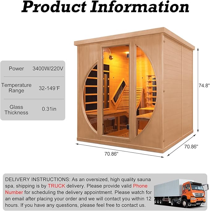 Infrared Sauna with Recliner, 2 Person Hemlock Wooden Dry Saunas with 220V/3400W, Indoor Home Sauna Spa with 9 Heating Panels, Bluetooth Speaker, 7 Color Lights, Oxygen Bar