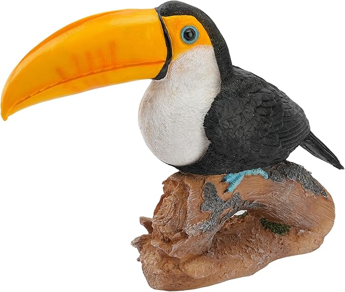 Elenon Toucan on Stump Garden Statue Decorative, Adorable Flower Bed 11 inch High Lifelike Bird Animal Outdoor Decor, Funny Yard Patio Art Sculptures Table Ornament, Yellow Mouth