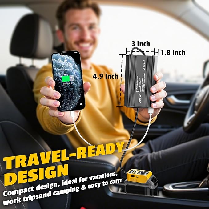300W Power Inverter DC 20V to AC 110V Compatible with Dewalt: LIVOWALNY Battery Inverter Charger Adapter Power Converter with 2 AC & 2 USB Ports for Car, Vehicles, Laptop, Phone, String Light, Fan