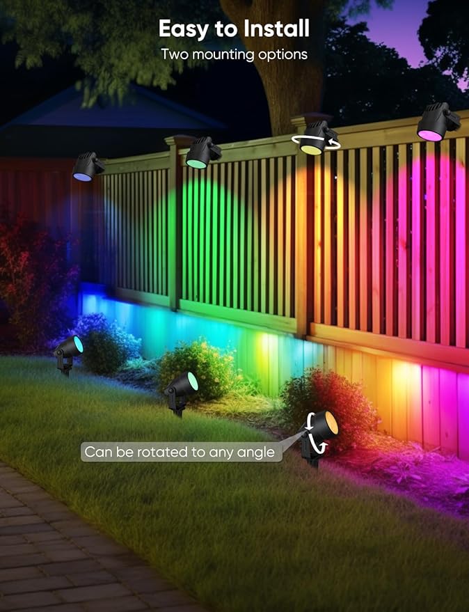 APPECK Spot Lights Outdoor, RGBW Low Voltage Landscape Lighting, Color Changing Uplighting Spotlights with App, IP65 Waterproof LED Outdoor Lights for Garden Yard Outside Decoration, 6 Pack