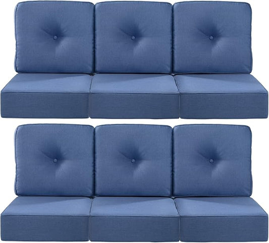 Luxury 22x24/22x25 6-Inch Outdoor Deep Seat Cushions Set of 6 - Comfortable Patio Zipper Chair Cushion for Wicker Wicker Rocking Swivel Chairs Loveseat Couch Sectional Sofa - Navy Blue