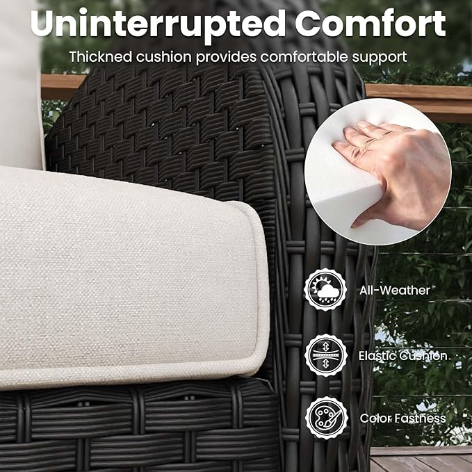6 Pieces Patio Furniture Sets, Wicker Rattan High Back Outdoor Swivel Rocking Chairs Set with 3-Seat Couch, Ottomans and Side Table