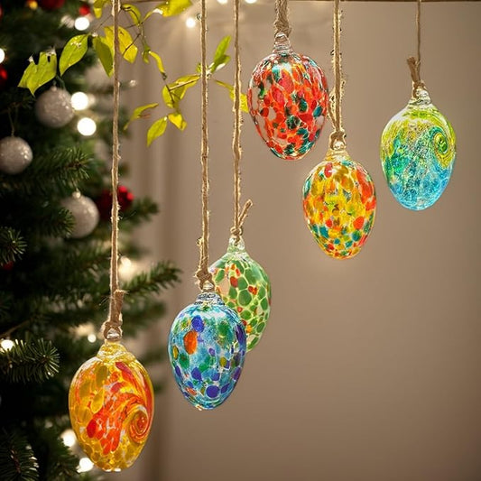 6pcs Decorative Hanging Christmas Balls Ornaments Gazing Ball, Hand Blown Xmas Glass Ball for Holiday Outdoor Garden Décor